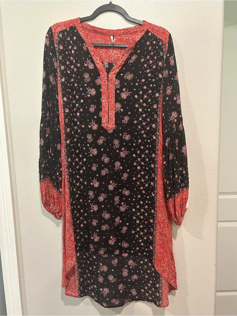 Free People Peacemaker Hi-Lo Dress - Black Dress with Red Floral Trim